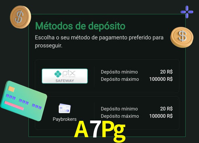 O cassino A7Pg oferece uma grande variedade de métodos de pagamento